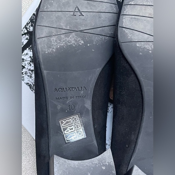 Aquatalia Jill Water Resistant Suede Square Toe Loafer Pumps In Black Size 10 - Picture 10 of 16